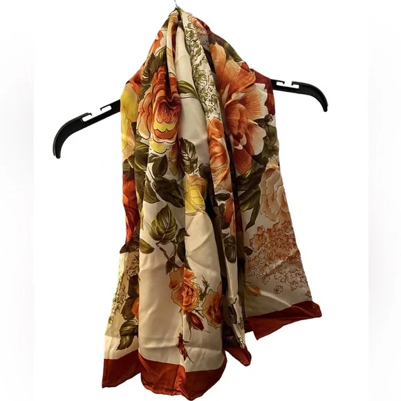 100% Silk Rose Pattern Scarf | Light Weight | Colorful - Picture 1 of 8